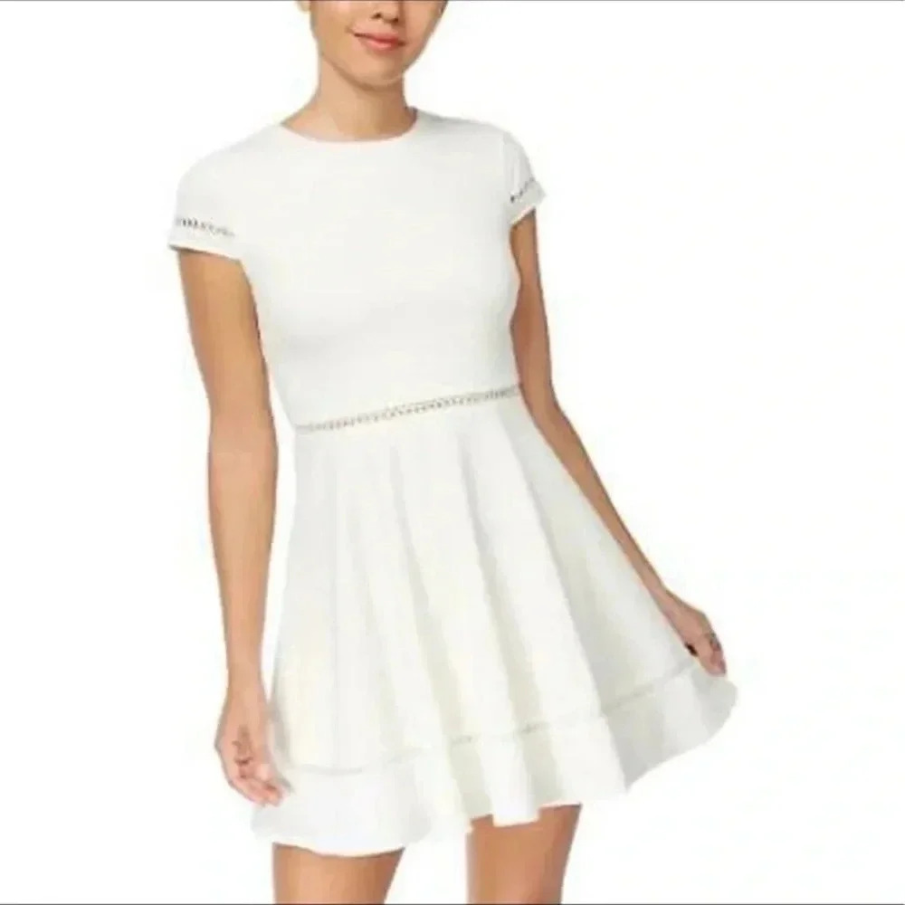 City Studio Womens Ivory Textured Fit & Flare‎ Casual Dress.